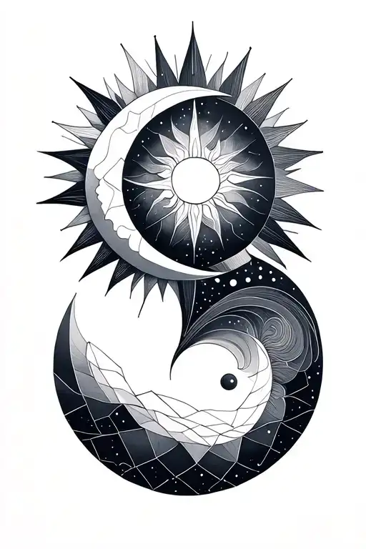 Geometric Sun And Moon Fine Line