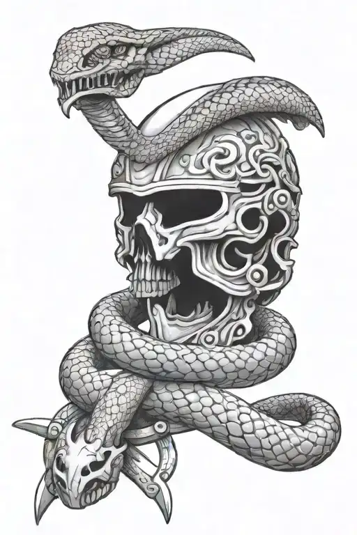 Helmet White A Sword Piercing It And A Snake Wrapped