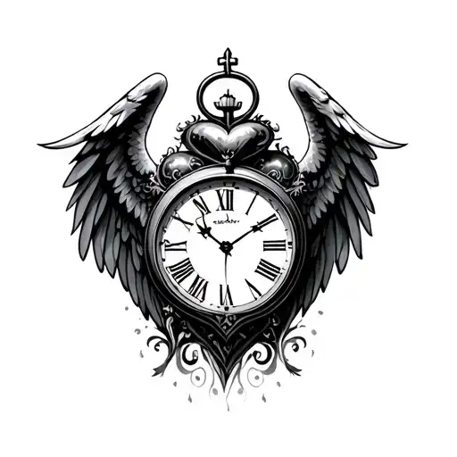 Heart Clock Angel Wings