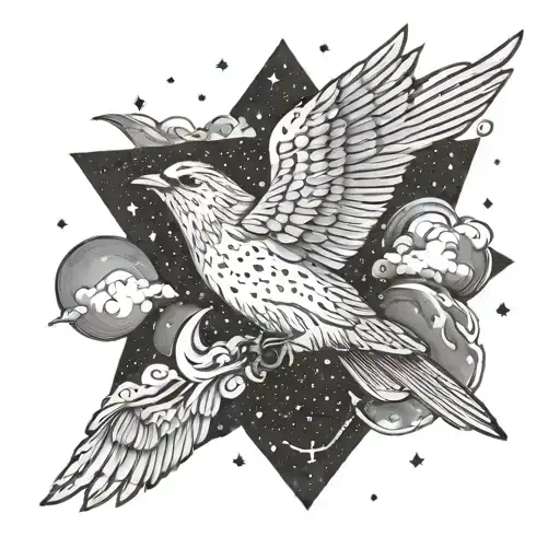 One Bird Flying Alone In Sky Full Of Stars