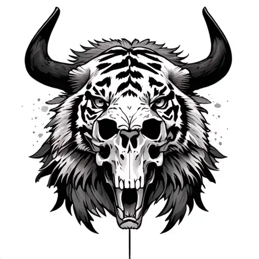 Tiger Eagle And Bull Skull Ful Arm Sleeve