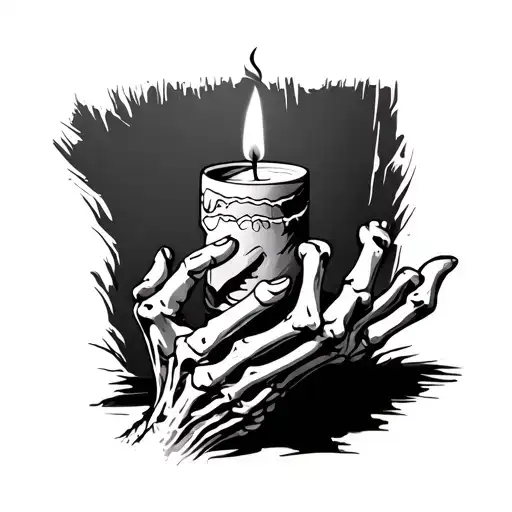 Skeleton Hand Holding Extinguished Candle