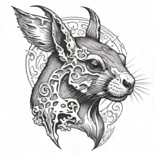 Squirrel Wearing Longhorn Cow Skull