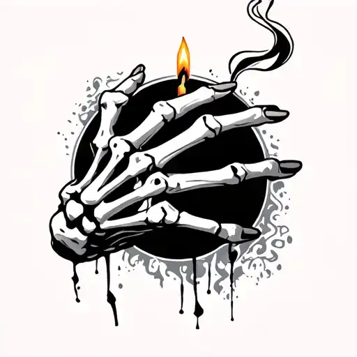 Skeleton Hand Holding Extinguished Smoking Candle