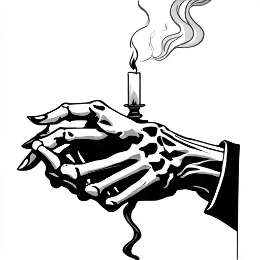 Skeleton Hand Holding Extinguished Smoking Candle