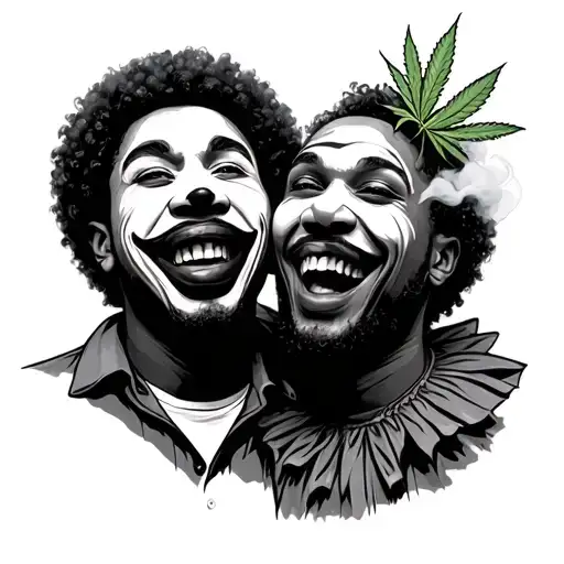 2 Black People With Clown Make Up Laughing And Smoking Weed