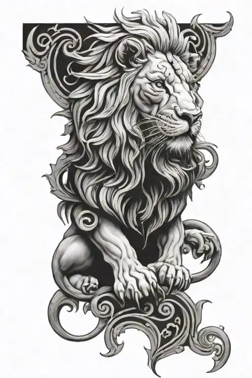 Lion Surrounded By Scroll Work
