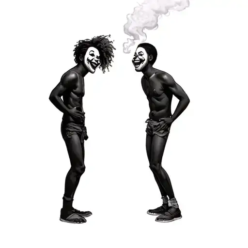2 Black People With Clown Make Up Laughing And Smoking Weed