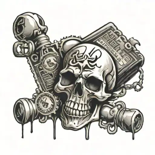 Blood Money Words With Skull And Bloody Money Bag