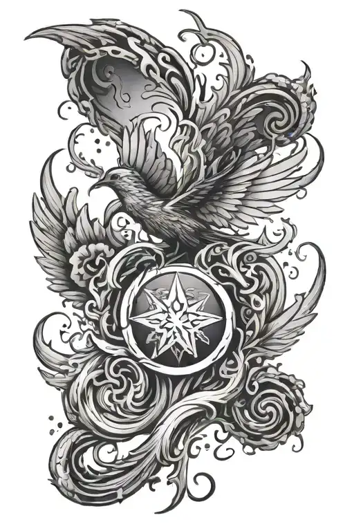 Black And White Phoniex Rising From The Ashes Symbolizing Rebirth