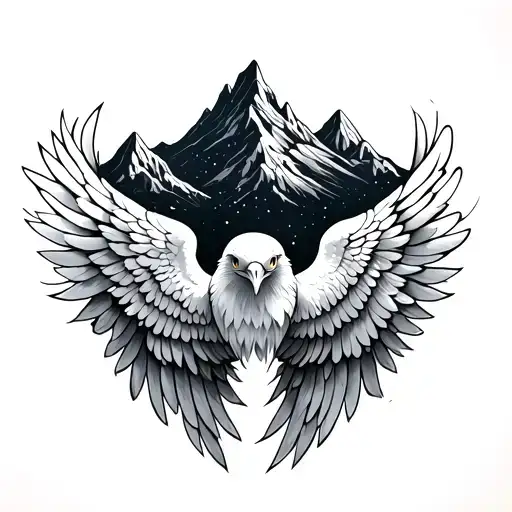 Wings On The Back Of The Bird Between Them Cosmos Or Mountains