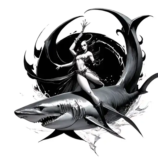 A Lineage2 Female Dark Elf Dancing On A Shark