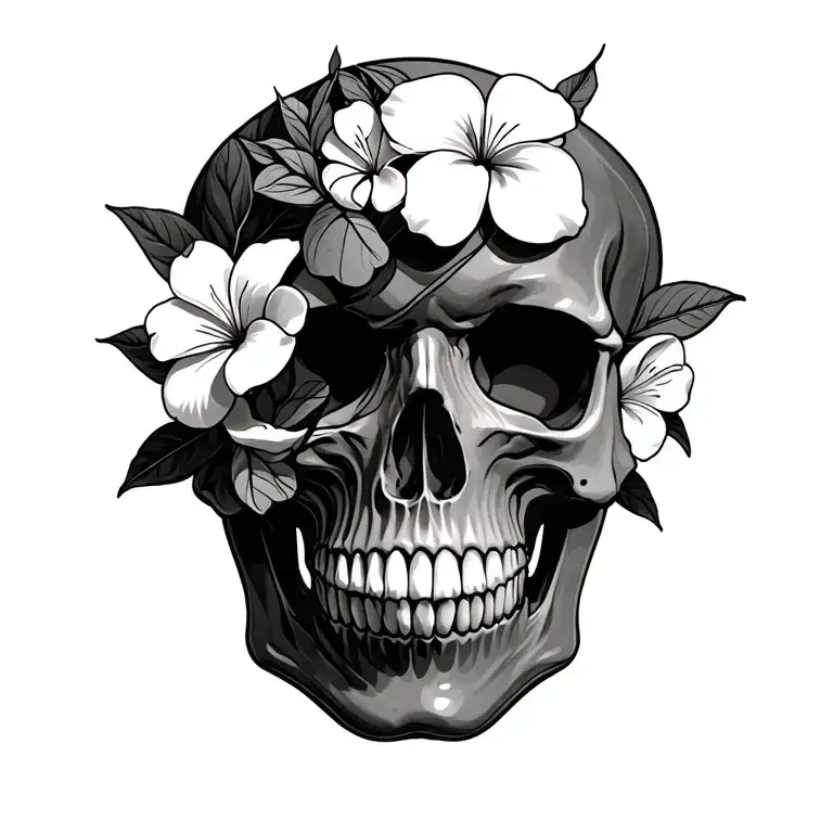 Skull With Plumeria Flowers Intertwined