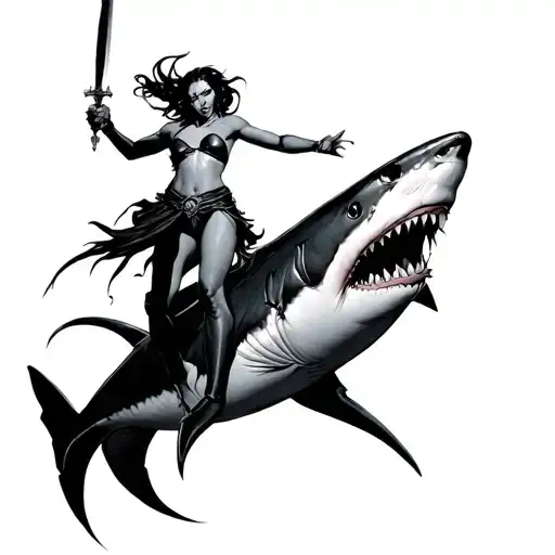 A Lineage2 Female Dark Elf Abyss Walker With Dagger Dancing On A Shark