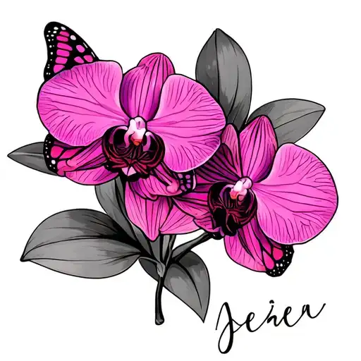 Pink Orchid With Butterfly Hot Pink Lettering
