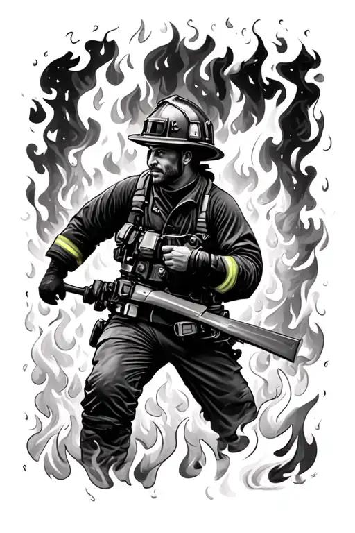 Firefighter Battling Flames