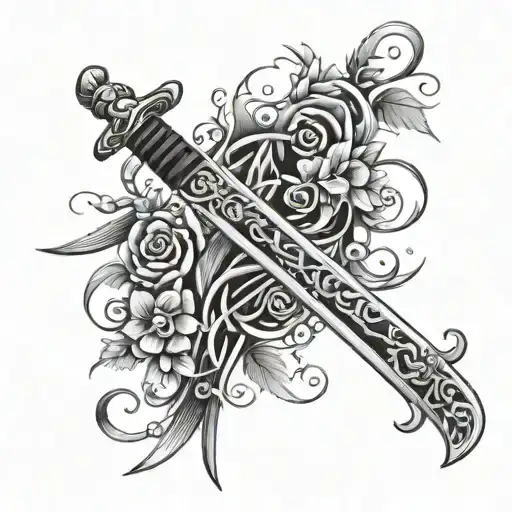 Y2k Katana Sword Intertwined With Vines And Flowers