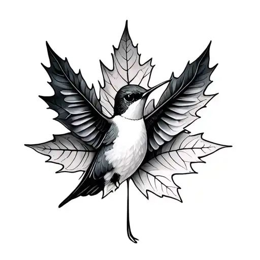 Hummingbird With Maple Leaf Intertwined