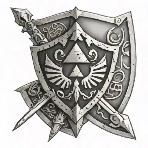 Zelda Triforce With Shield And Sword