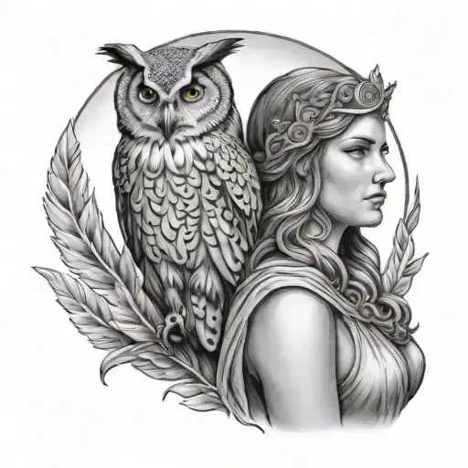 Realistic Greek Goddess Anthena With Owl