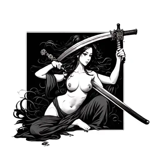 Japanese Naked Girl With Katana In Her Hands