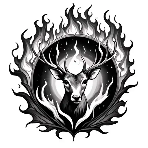 Circle Of Fire Surrounding A Dear