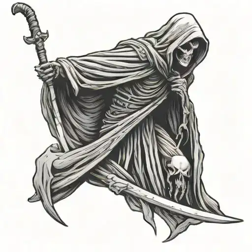 Mummified Grim Reaper With Scythe Hanging