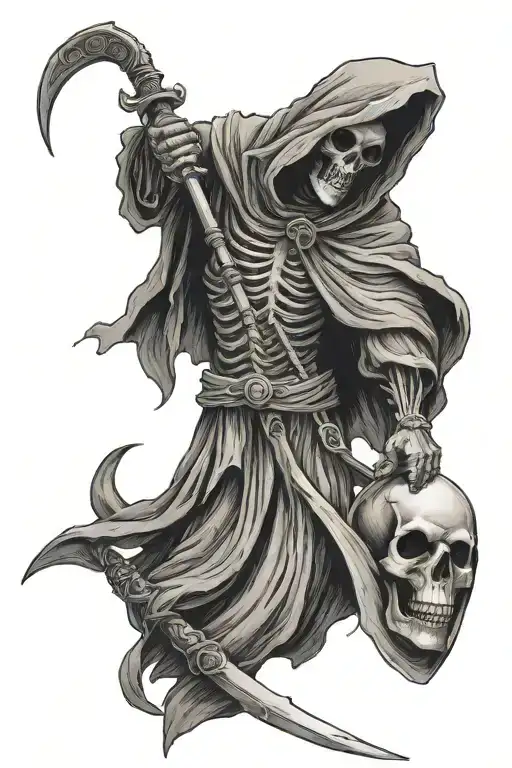 Mummified Grim Reaper With Scythe Hanging