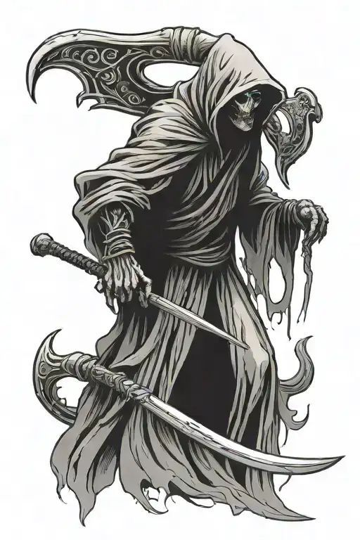 Mummified Grim Reaper With Scythe