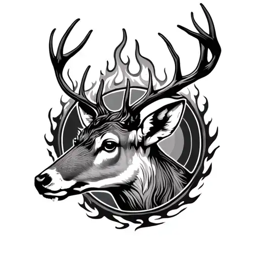 Circle Of Fire Surrounding A Deer Head