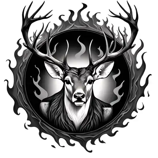 Circle Of Fire Surrounding A Deer