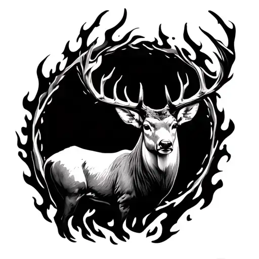 Circle Of Fire Surrounding A Deer