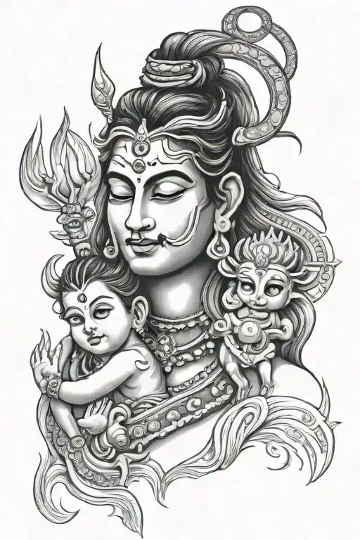 Lord Shiva With Trisul Saving Baby