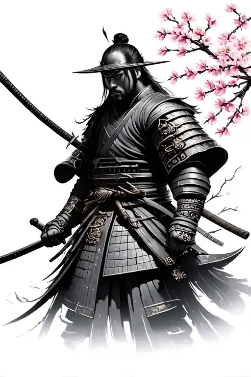 Solemn Samurai Warrior Cherry Blossom