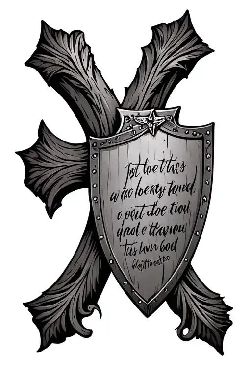 Cross With Shield And Inspiring Quote Written
