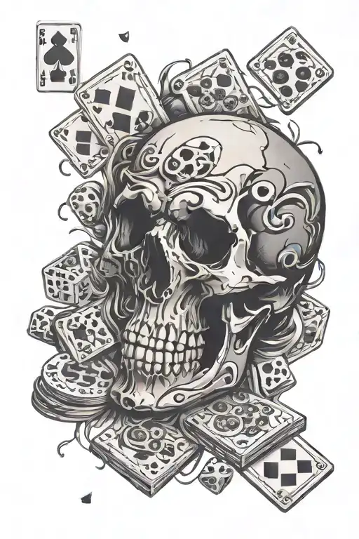 Skull Dice Cards Dominos Falling Against Each