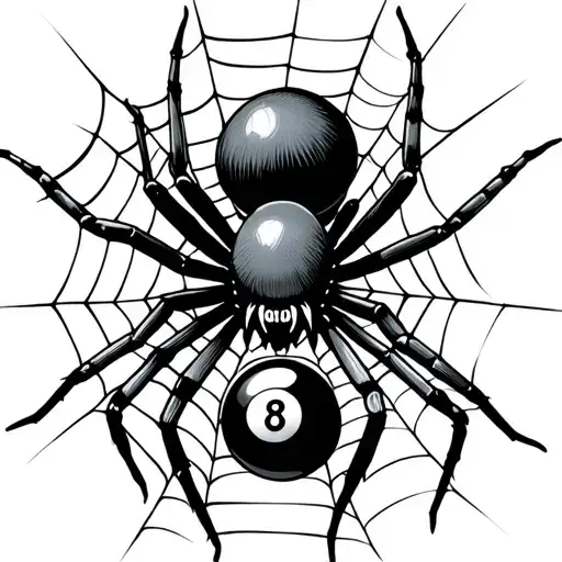 Spider Holding 8 Ball Crawling In Web