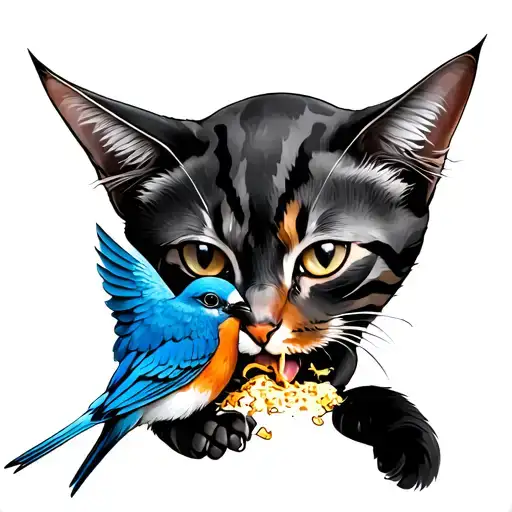 Red Cat Is Eating Blue Bird