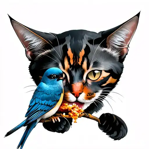 Red Cat Is Eating Blue Bird