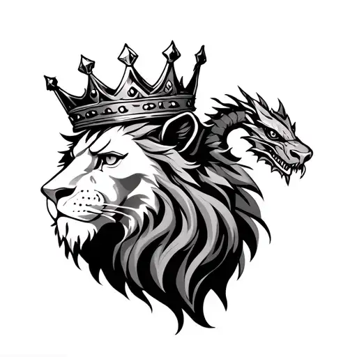 Head Lion Wearing A Crown With A Dragon On Its Head