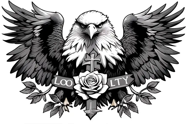 Eagle With A Rose With A Cross And The Word Loyalty