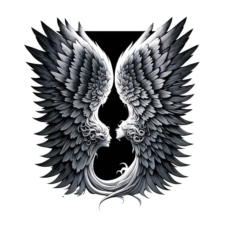 Two Waves Facing Each Other That Morph Into Angel Wings