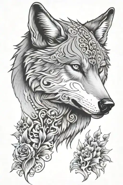 Wolf Face With Cervo Com Chifres Grandes