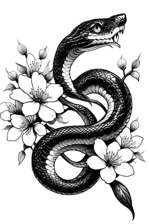 Japanese Snake With Cherry Blossom Flowers Inmer Bicep Size