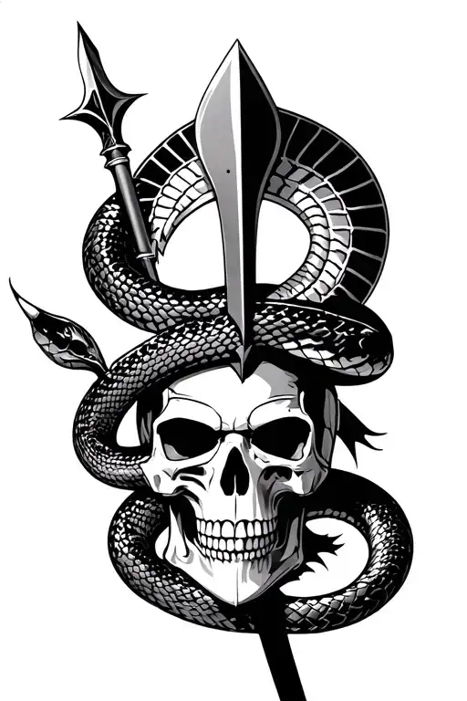 A Snake Wrapped On A Spear With A Spartan Helmet Planted On A Skull