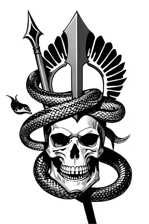 A Snake Wrapped On A Spear With A Spartan Helmet Planted On A Skull