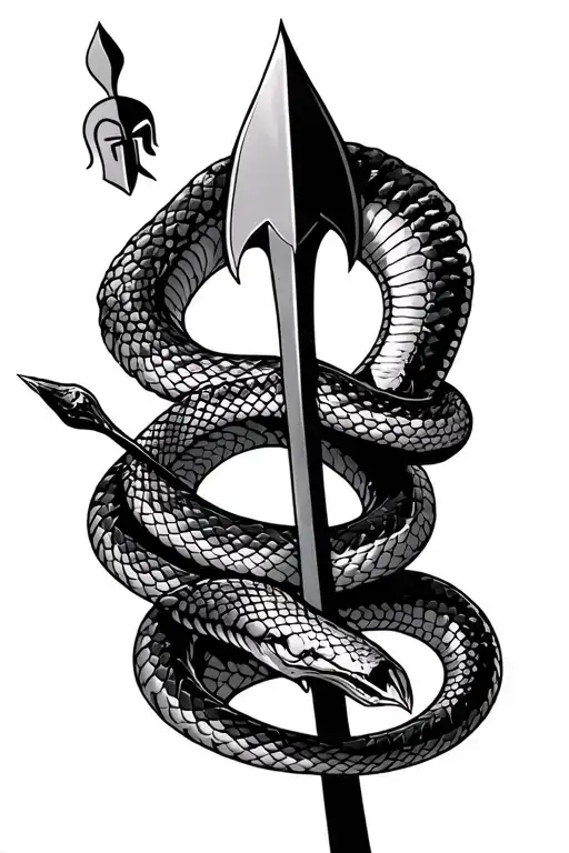 A Snake Wrapped On A Spear With A Spartan Helmet