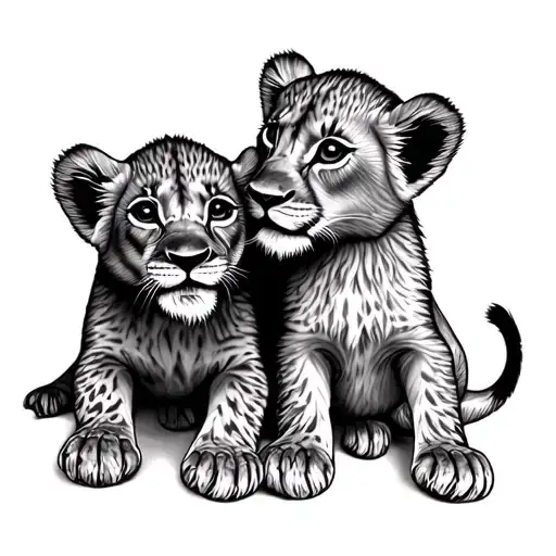 Two Lion Cubs Playing