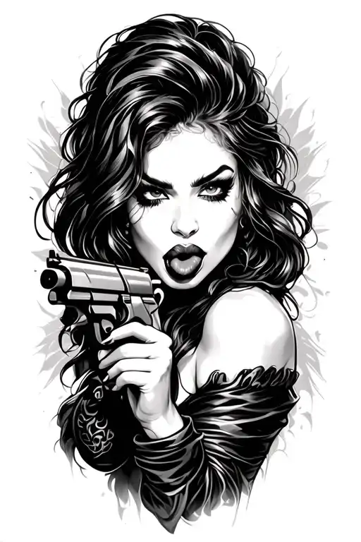 Seductive Female Licking A Gun