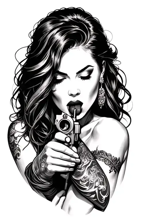 Seductive Female Licking A Gun